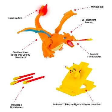 Pokemon Flame and Flight Deluxe 6" Interactive Charizard Figure +Pikachu PKW2731