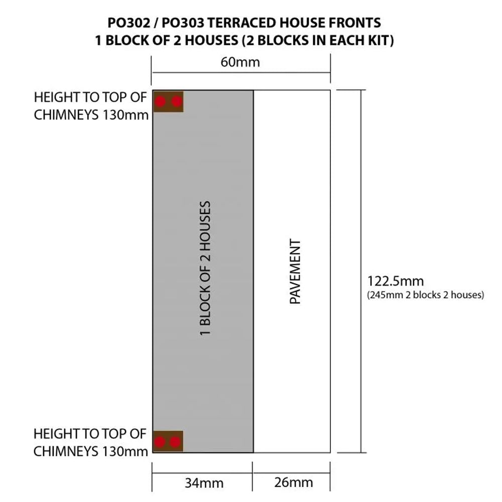Metcalfe PO302 Terraced House Fronts Red Brick OO Gauge Kit