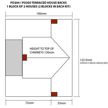Metcalfe PO304 Terraced House Backs Red Brick OO Gauge Kit