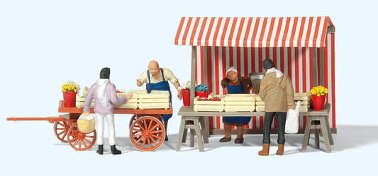 Preiser 10053 Fruit & Vegetable Stall w/Accessories Exclusive Figure Set HO
