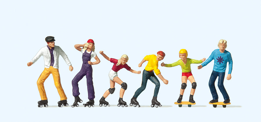 Preiser 10074 Roller Skaters (4) Skateboarders (2) Exclusive Figure Set HO