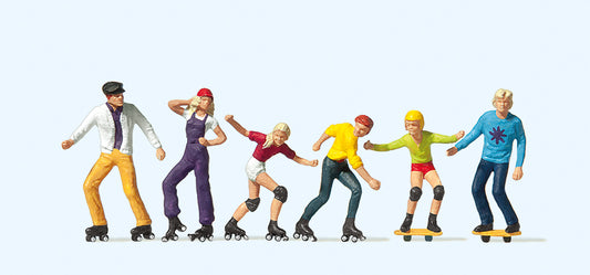 Preiser 10074 Roller Skaters (4) Skateboarders (2) Exclusive Figure Set HO