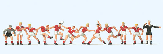 Preiser 10075 Soccer Team (11) & Referee Red/White Exclusive Figure Set HO