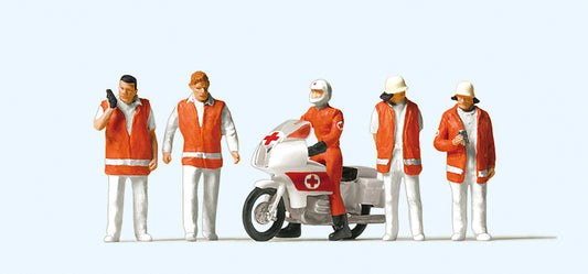 Preiser 10100 Rescue Personnel (5) w/Motorbike Exclusive Figure Set HO