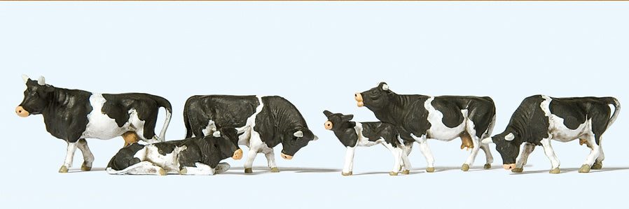 Preiser 10145 Black/White Cows (6) Exclusive Figure Set HO