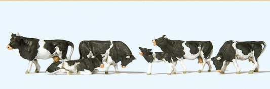 Preiser 10145 Black/White Cows (6) Exclusive Figure Set HO