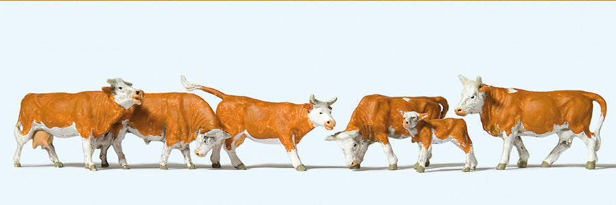 Preiser 10146 Brown/White Cows (6) Exclusive Figure Set HO