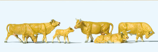 Preiser 10147 Light Brown Cows (6) Exclusive Figure Set HO