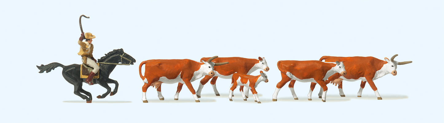 Preiser 10159 Cowboy & Cattle Exclusive Figure Set HO