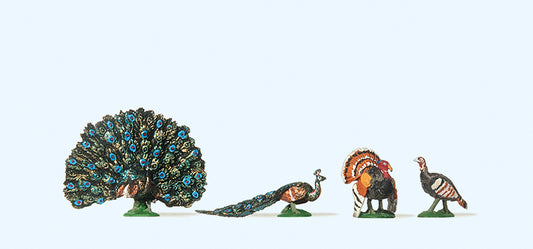 Preiser 10166 Peacocks (3) and Turkey Exclusive Figure Set HO