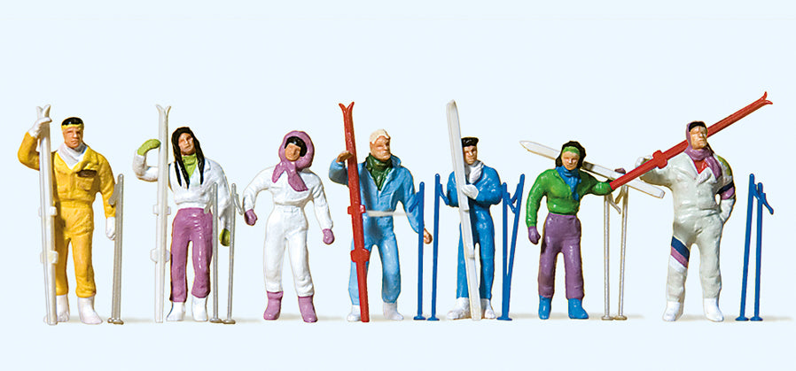 Preiser 10316 Skiers Standing with Skis (7) Exclusive Figure Set HO