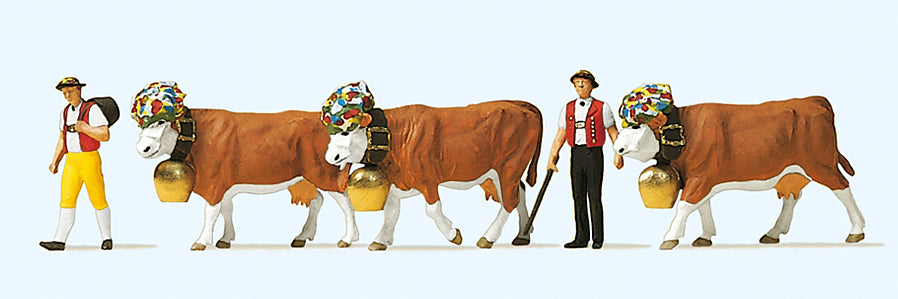 Preiser 10404 Cows (3) and Herders (2) Exclusive Figure Set HO