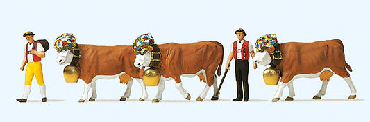 Preiser 10404 Cows (3) and Herders (2) Exclusive Figure Set HO