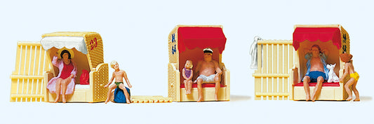 Preiser 10427 Beach Chairs (3) w/Occupants (6) Exclusive Figure Set HO