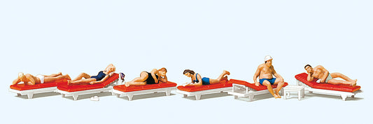 Preiser 10429 Sunbathers on Sunbeds (6) Exclusive Figure Set HO