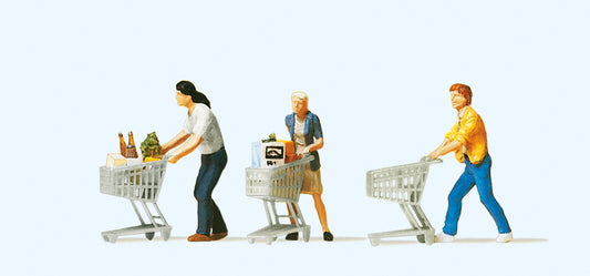 Preiser 10488 Supermarket Shoppers with Trolleys (3) Exclusive Figure Set HO