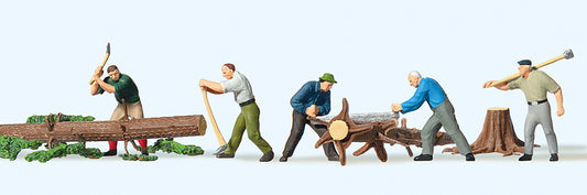 Preiser 10495 Lumberjacks (5) with Logs Exclusive Figure Set HO