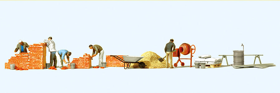 Preiser 10542 Bricklayers (5) with Accessories Exclusive Figure Set HO