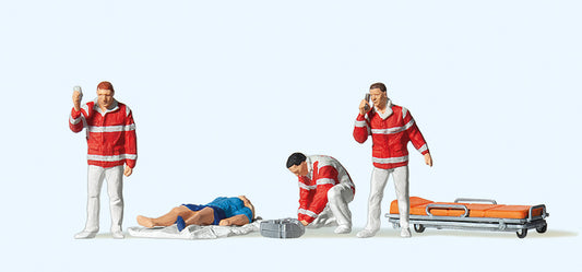 Preiser 10543 Paramedics (3) with Injured on Blanket Exclusive Figure Set HO