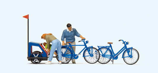 Preiser 10635 Family Bicycle Ride Preparation (3) Exclusive Figure Set HO