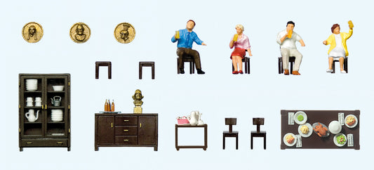 Preiser 10657 Dining Room Scene (4) Exclusive Figure Set HO