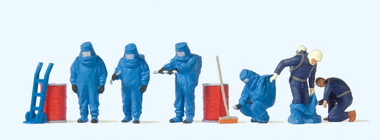 Preiser 10729 Fireman in Blue Chemical Suits (6) Exclusive Figure Set HO