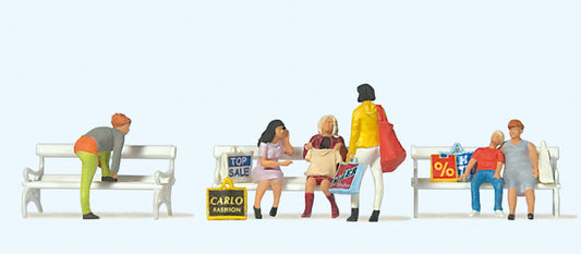 Preiser 10738 Shoppers on Benches (6) Exclusive Figure Set HO