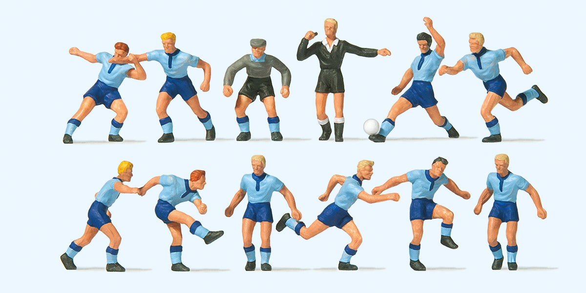 Preiser 10756 Soccer Team (11) & Referee L Blue/Blue Exclusive Figure Set HO