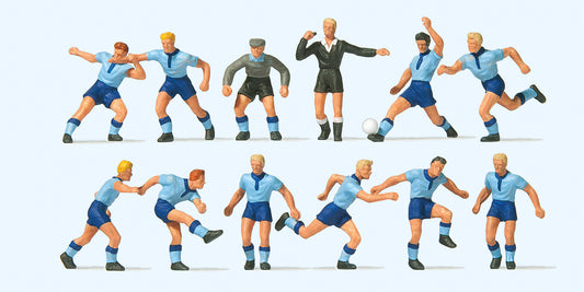 Preiser 10756 Soccer Team (11) & Referee L Blue/Blue Exclusive Figure Set HO