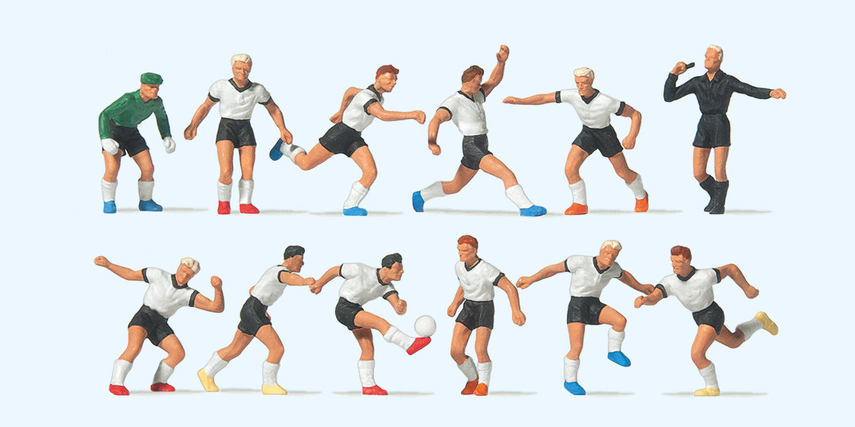 Preiser 10758 Soccer Team (11) & Referee White/Black Exclusive Figure Set HO