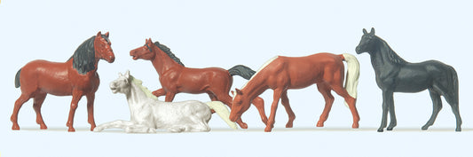 Preiser 14150 Horses (5) Standard Figure Set HO