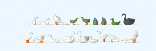 Preiser 14167 Ducks/Geese/Swans (15) Standard Figure Set HO