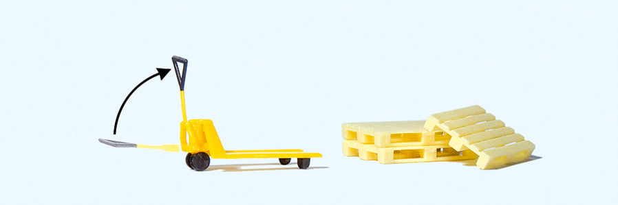 Preiser 17712 Pallet Pump Truck (1) & Europallets (3) HO