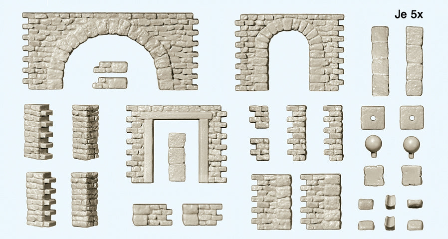 Preiser 18217 Quarrystone Walls with Doors & Arches Kit HO