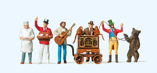 Preiser 24653 Fairground Organ Grinder Scene (6) Figure Set HO