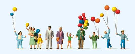 Preiser 24659 Fairground Balloon Sales (11) Figure Set HO