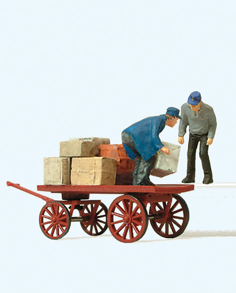 Preiser 28084 Loading Workers with Cart Figure HO