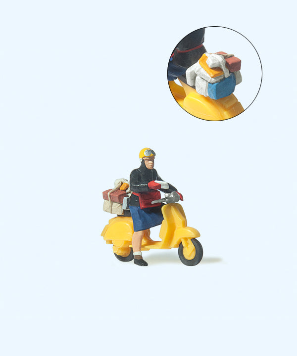 Preiser 28249 German Postwoman on Scooter Figure HO