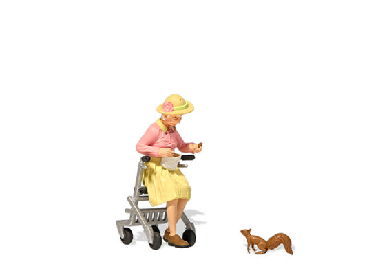 Preiser Elderly Woman w/Walker & Squirrel Figure Set PR44945 G Gauge