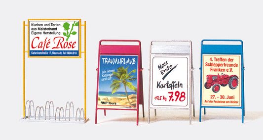 Preiser 45221 Bicycle Stand/Advertising Boards Kit G Gauge