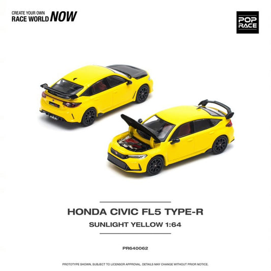 Pop Race Honda Civic FL5 Type-5 Sunlight Yellow 1:64 Diecast Model 640062