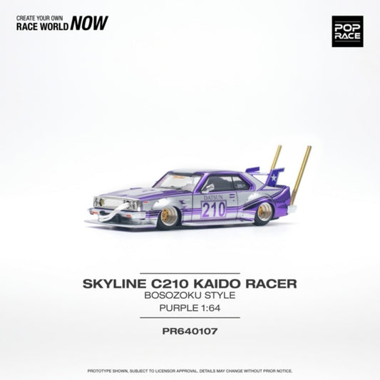 Pop Race Skyline C210 Kaido Racer Bosozoku Purple 1:64 Diecast Model 640107