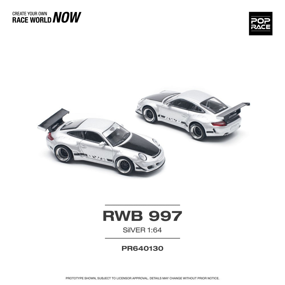 Pop Race RWB 997 Silver 1:64 Diecast Model 640130