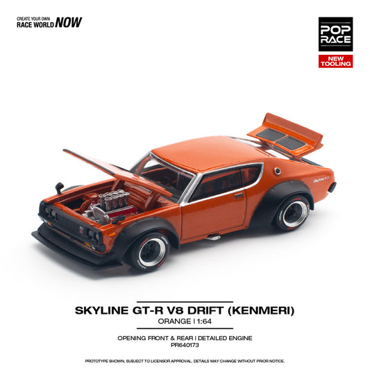 Pop Race Skyline GT-R V8 Drift Kenmeri (Orange) 1:64 Diecast Model 640173
