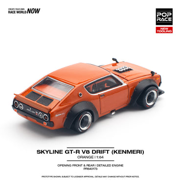 Pop Race Skyline GT-R V8 Drift Kenmeri (Orange) 1:64 Diecast Model 640173