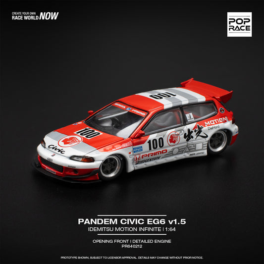 Pop Race Pandem Civic EG6 v1.5 Idemitsu Motion Infinite 1:64 Diecast 640212