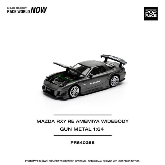 Pop Race Mazda RX-7 RE Amemiya Gun Metal 1:64 Diecast Car 640255