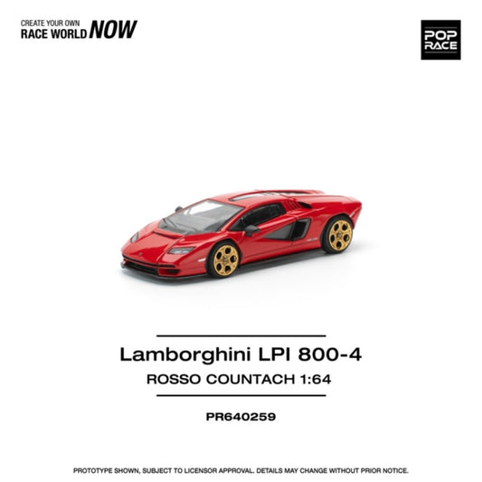 Pop Race PR640259 Lamborghini Countach LPI-800 Rosso 1:64 Diecast Car