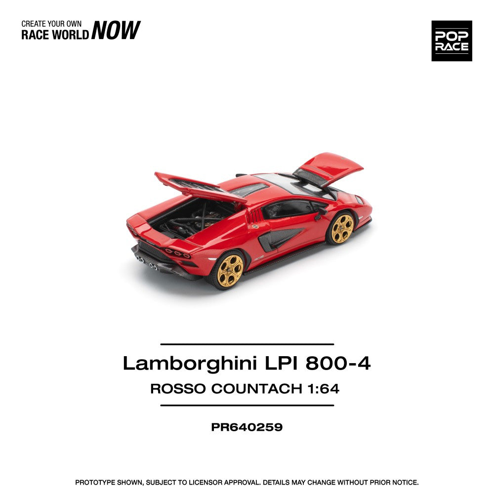 Pop Race PR640259 Lamborghini Countach LPI-800 Rosso 1:64 Diecast Car