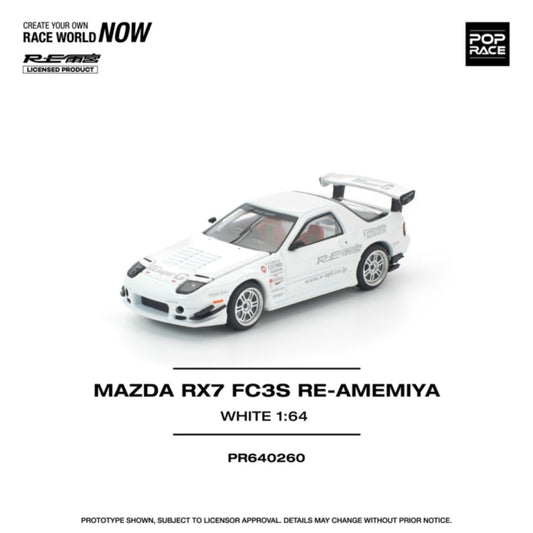 Pop Race 640260 Mazda RX7 FC3S Re-Amemiya (White) 1:64 Diecast Car